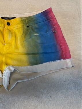 Blackheart Tie-Dye Rainbow Denim stretch Shorts - Yellow Blue Pink